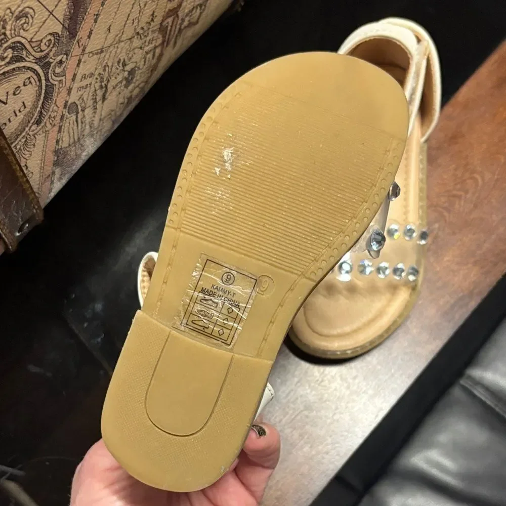Elegant Toddler White Sandals with Crystal Accents